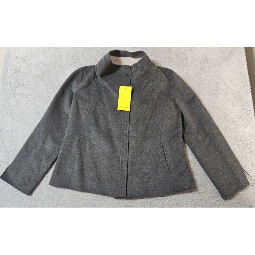 St. John Yellow Tag Gray Open Coat Jacket Angora Wool Cashmere Size 10‎ NWT $695